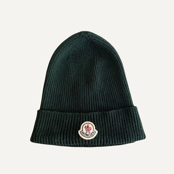 Size OS - Moncler Knitted Wool Men's Logo Green Beanie - Picture 1 of 4